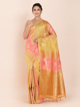 KAVVYA  YELLOW PINK ALTERNATELY STRIPED SILK SAREE